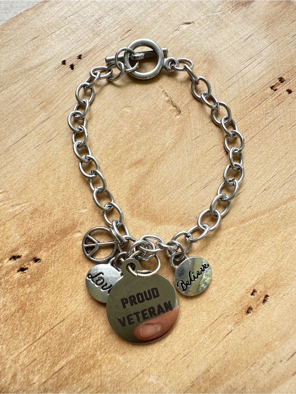 Proud Veteran Silver Charm Bracelet